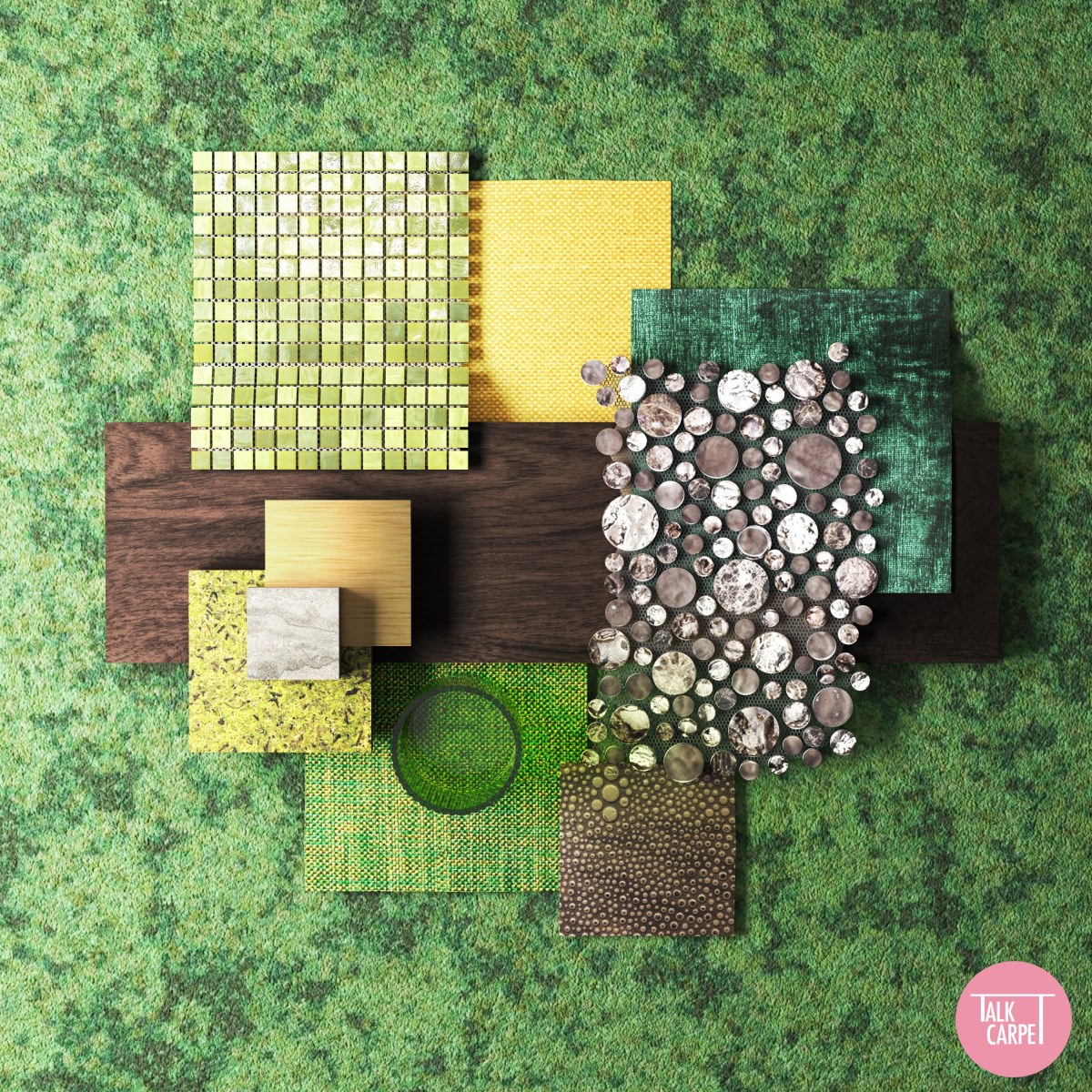 Moss carpet on a materials palette inspired by upcycled art